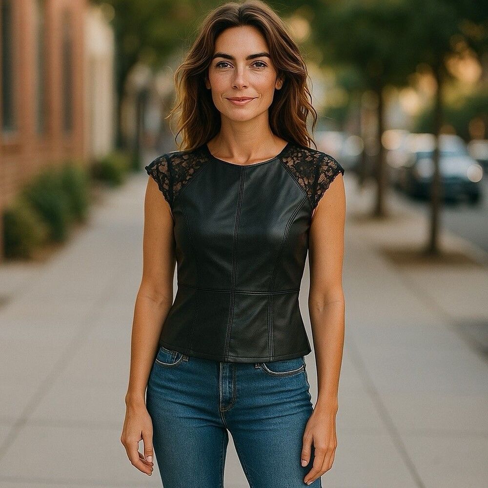 Anthropology Bailey/44 Black top lace and leather style XS